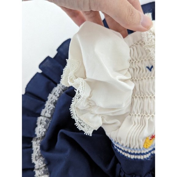 Vintage Nana's Pet Smocked Lace Collar Dress Size 12 Months Blue White Ducks - Picture 3 of 12